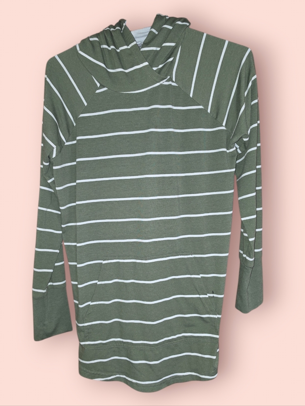 Lularoe Amber - Striped Olive Green Hooded Top